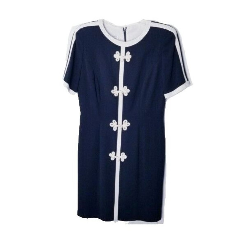 Warren Dress Women Size 12P Black Cream Vintage Oriental Short Sleeve Lined